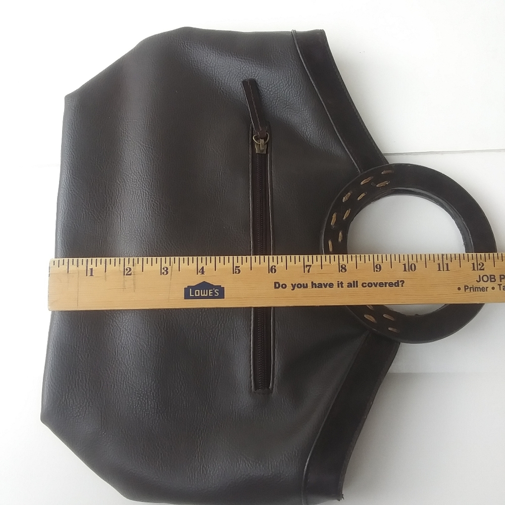 Vintage Liz Claiborne Crazy Horse  Round Handle Faux Leather Bag, Dark Brown - Picture 13 of 15